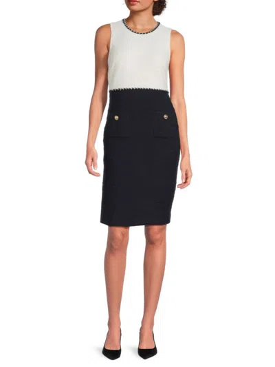 Karl Lagerfeld Women's Contrast Knit Tweed Sheath Dress In Multi