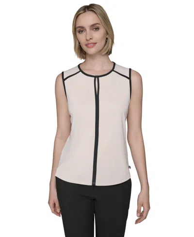 Karl Lagerfeld Women's Contrast-piped Keyhole Camisole In Gray