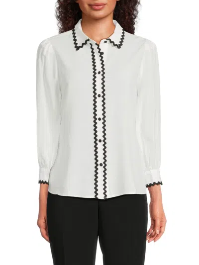 Karl Lagerfeld Women's Contrast Scalloped Trim Shirt In Soft White