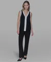 Karl Lagerfeld Women's Contrast Sleeveless V-neck Top In Black