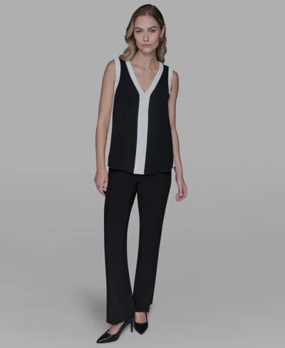 Karl Lagerfeld Women's Contrast Sleeveless V-neck Top In Black