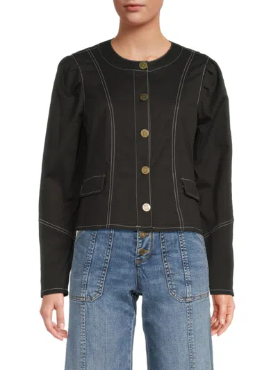 Karl Lagerfeld Women's Contrast-stitched Cropped Jacket In Black