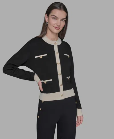 Karl Lagerfeld Women's Contrast Trim Crewneck Sweater In Brown