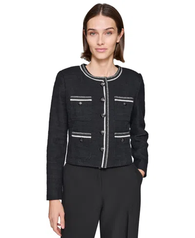 Karl Lagerfeld Women's Contrast-trim Five-button Jacket In Black