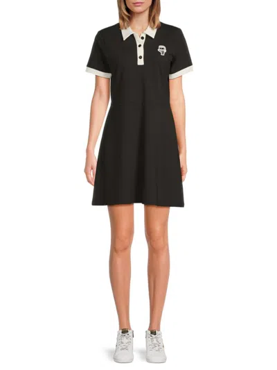 Karl Lagerfeld Women's Contrast-trim Polo Minidress In Black