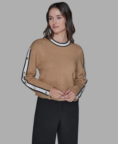 Karl Lagerfeld Women's Contrast Trim Pull-on Sweater In Brown