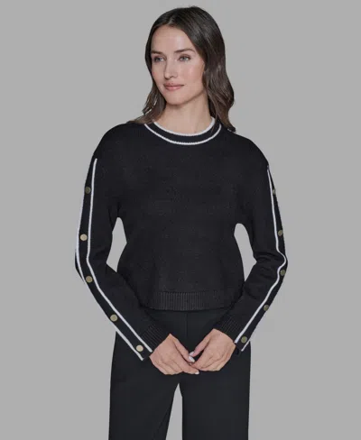 Karl Lagerfeld Women's Contrast Trim Pull-on Sweater In Black