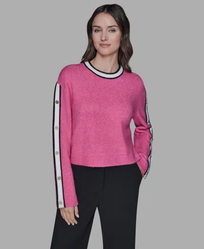 Karl Lagerfeld Women's Contrast Trim Pull-on Sweater In Pink