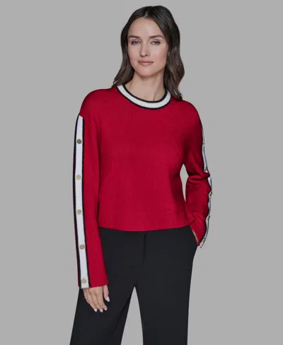 Karl Lagerfeld Women's Contrast Trim Pull-on Sweater In Red