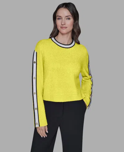 Karl Lagerfeld Women's Contrast Trim Pull-on Sweater In Yellow