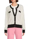 Karl Lagerfeld Women's Contrast Trim Rhinestone-embellished Cardigan In Multi