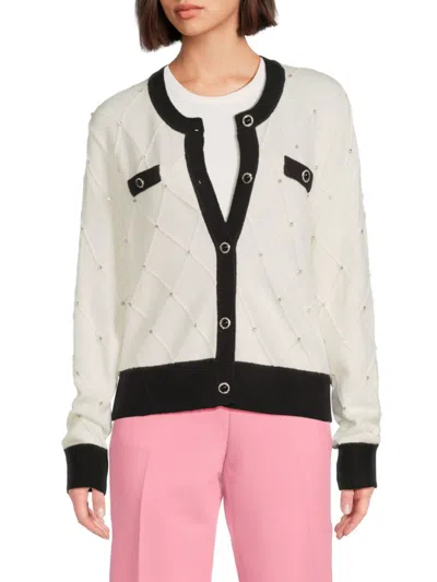 Karl Lagerfeld Women's Contrast Trim Rhinestone-embellished Cardigan In Multi