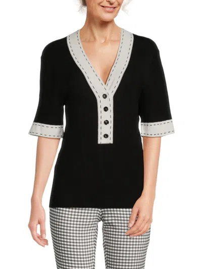 Karl Lagerfeld Women's Contrast Trim Ribbed Sweater In Black