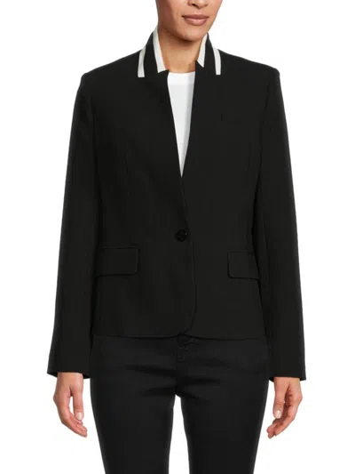 Karl Lagerfeld Women's Contrast Trim Single Breasted Blazer In Black