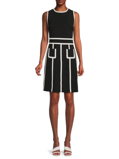 Karl Lagerfeld Women's Contrast Trim Sleeveless Crepe Minidress In Black