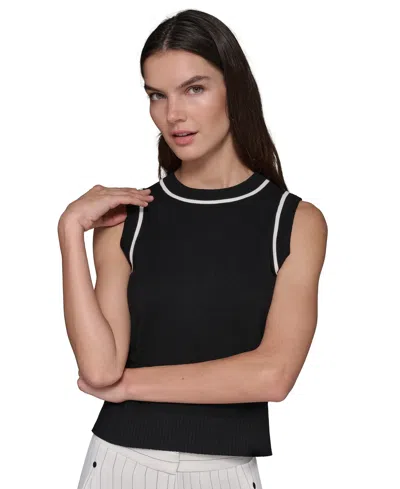 KARL LAGERFELD WOMEN'S CONTRAST-TRIM SLEEVELESS SWEATER