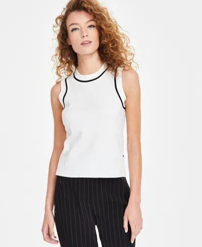 Karl Lagerfeld Women's Contrast-trim Sleeveless Sweater In Soft White