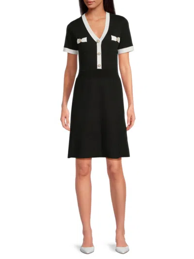 Karl Lagerfeld Women's Contrast-trim Sweater Minidress In Black Soft White