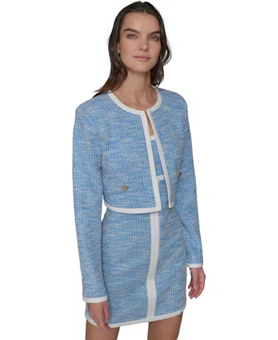 Karl Lagerfeld Women's Contrast-trim Tweed Cropped Jacket In French Blue Soft White