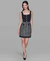 Karl Lagerfeld Women's Contrast Tweed And Knit Button Front A Line Dress In Black