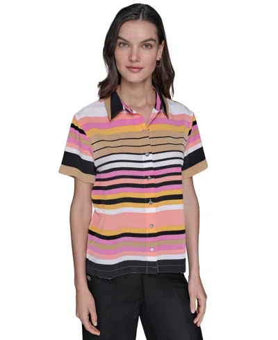 Karl Lagerfeld Women's Conversational Striped Camp Shirt