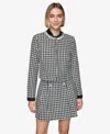 Karl Lagerfeld Women's Convertible Rhinestone-collar Houndstooth Jacket In Black,soft White