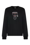 Karl Lagerfeld Embellished Cotton Blend Sweatshirt In Black