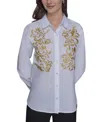 Karl Lagerfeld Women's Cotton Embroidered Button-front Top In White