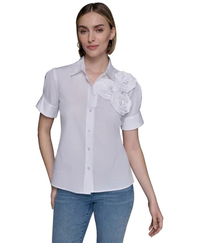 Karl Lagerfeld Women's Cotton Floral-applique Shirt