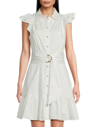 Karl Lagerfeld Women's Cotton Flutter-sleeve Belted Poplin Dress