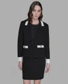 Karl Lagerfeld Womens Cotton Colorblocked Pencil Skirt Embellished Pleated Top Cotton One Button Knit Blazer In Black