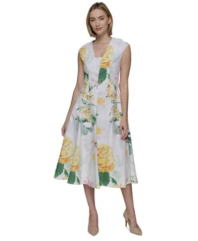 KARL LAGERFELD WOMEN'S COTTON PLACED FLORAL MIDI DRESS