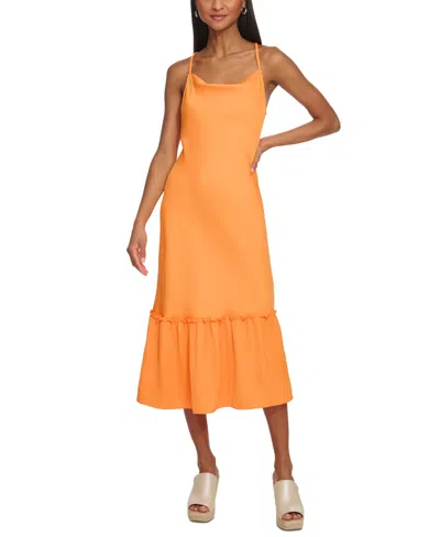 Karl Lagerfeld Women's Cowl-neck Ruffle Bottom Midi Dress In Tangerine