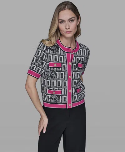 Karl Lagerfeld Women's Crew Neck Button-front Sweater In Red