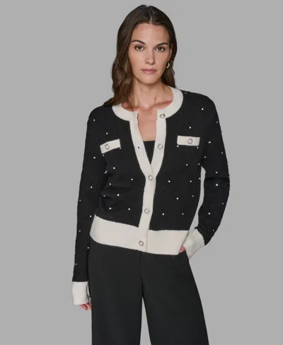 Karl Lagerfeld Women's Crew Neck Front-button Cardigan Sweater In Multi