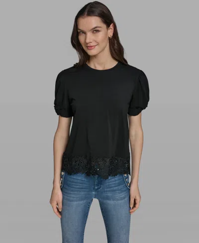 Karl Lagerfeld Lace Trim Tee In Black