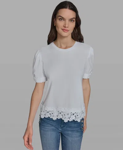 Karl Lagerfeld Lace Trim Tee In White