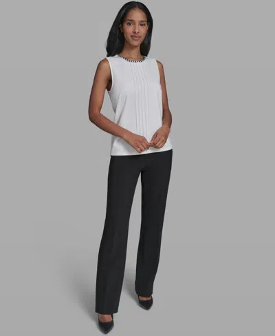 Karl Lagerfeld Women's Crew Neck Sleeveless Blouse In White
