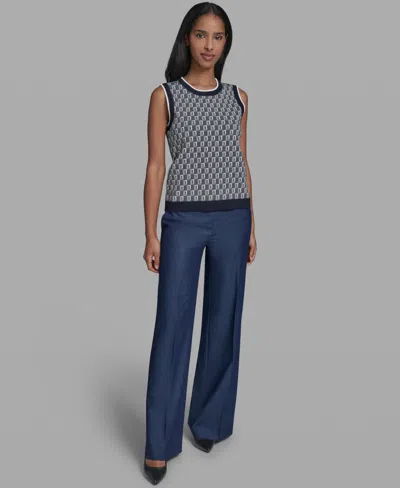 Karl Lagerfeld Women's Crew Neck Sleeveless Sweater In Blue
