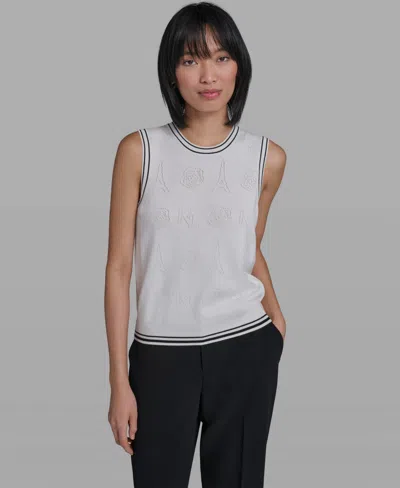 Karl Lagerfeld Women's Crew Neck Sleeveless Tank Sweater In White
