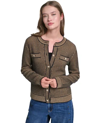 Karl Lagerfeld Women's Crewneck Cardigan In Black,camel