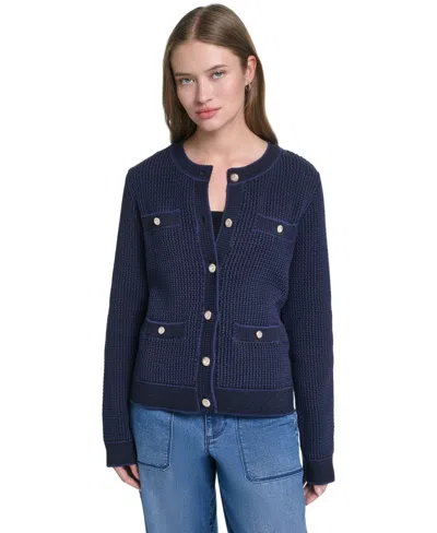 Karl Lagerfeld Women's Crewneck Cardigan In Naval Academy,black