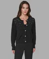 Karl Lagerfeld Jeweled Short Cardigan In Black