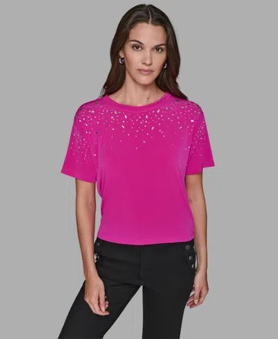 Karl Lagerfeld Women's Crewneck Embellished Top In Pink