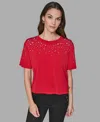 Karl Lagerfeld Women's Crewneck Embellished Top In Red