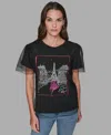 Karl Lagerfeld Women's Crewneck Lace Layer T-shirt In Black