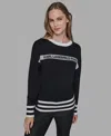 Karl Lagerfeld Women's Crewneck Logo Striped Sweater In Black
