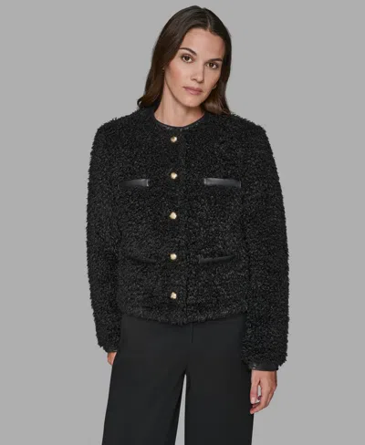 Karl Lagerfeld Women's Crewneck Pocket Detail Jacket In Black