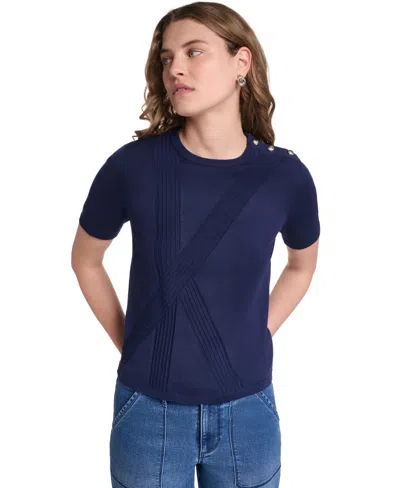 Karl Lagerfeld Women's Crewneck Short-sleeve Sweater In Naval Academy