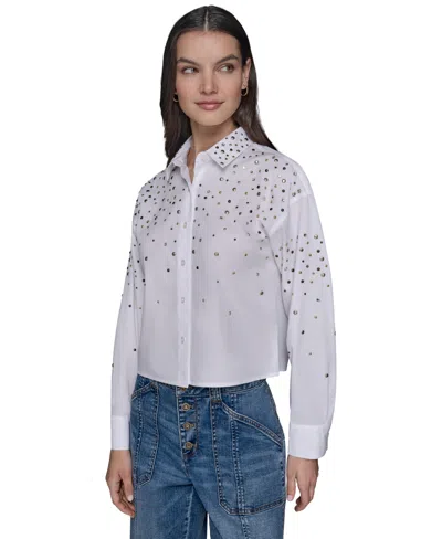 KARL LAGERFELD WOMEN'S CROPPED BUTTON-FRONT SHIRT